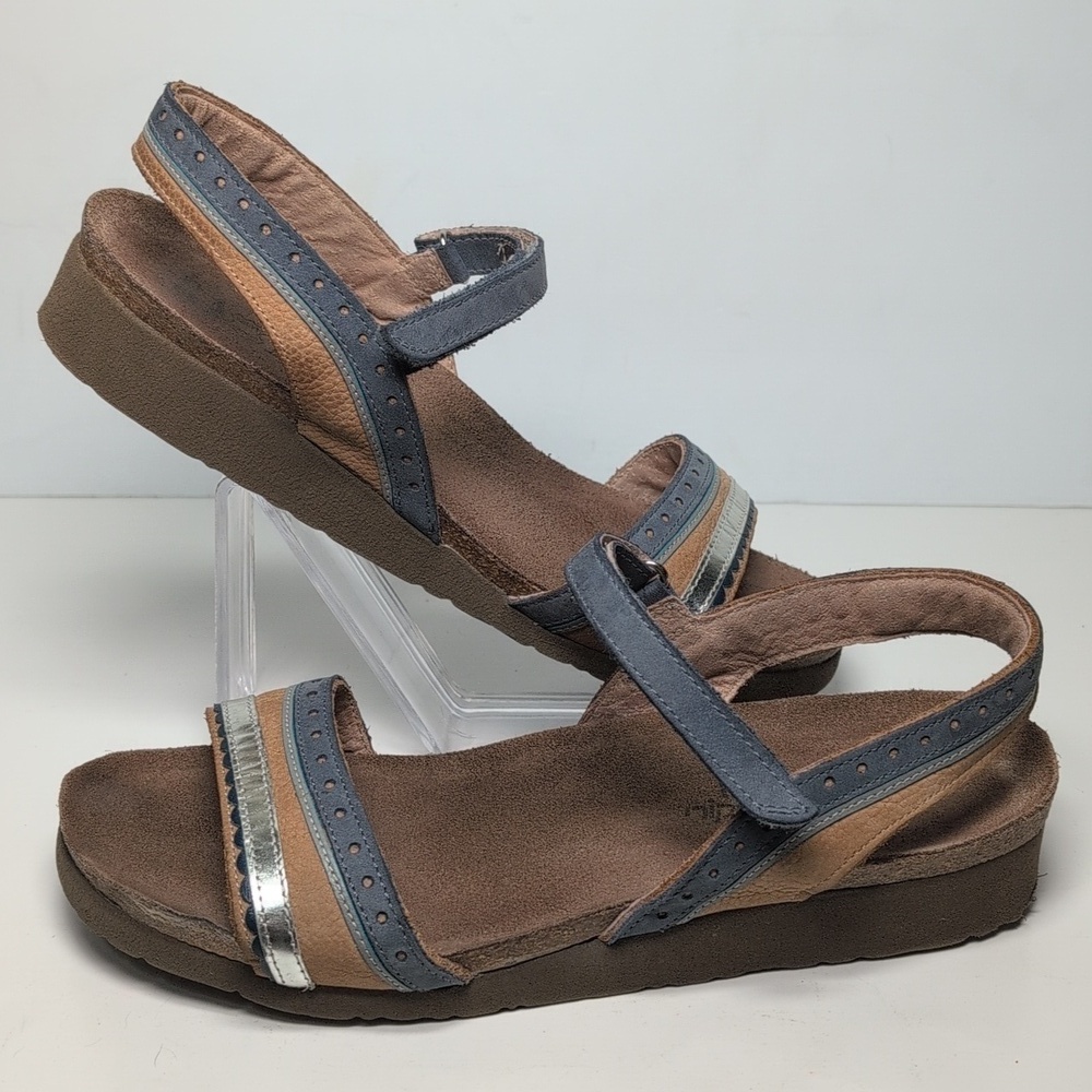 Naot Beverly Blue and Brown wedge Sandals womans size 8 EU 39 - Picture 11 of 15